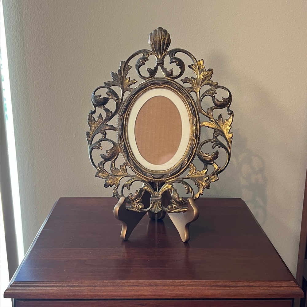 Vintage Antique Gold Gilt Brass Bronze Frame Ornate Italian Filigree Scrollwork - Picture 5 of 10